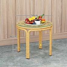 Round Polyethylene Side Table/Coffee Table With Glass Bedside Table, Garden Furniture, Living Room Coffee Table, Sofa Table, Patio Table, Balcony Table, Ø 50 Cm, Yellow