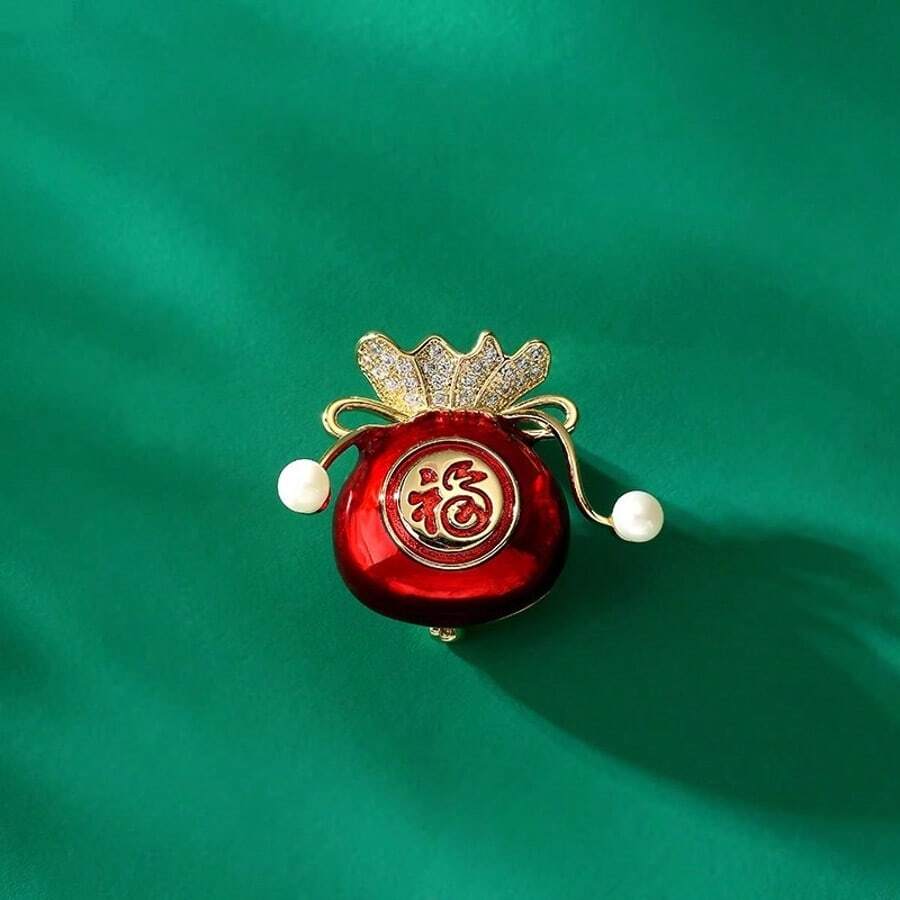1 pièce – Broche porte-bonheur rouge du Nouvel An, 2,6 x 2,8 cm - Rouge - Voir 1