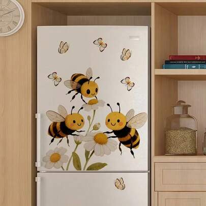 1pcCute Honey Bee Window Clings Spring Daisy Flower Butterfly Static Sticker For Kitchen Living Room Glass Door Anti Collision Decal Reusable Vinyl Art Home Decor