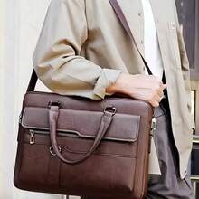Men's Cross-Body Bag - Business Horizontal Style Laptop Bag, Large Capacity Briefcase, Multi-Functional Handbag - darkbrown - 查看 5
