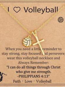 时尚奢华百搭优雅篮球、排球、十字架、足球、橄榄球吊坠项链，适合旅行、聚会、派对、新年、情人节、母亲节、斋月及各种节日佩戴。 - 金色 - 查看 17