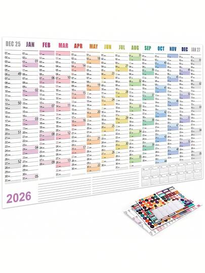 2026 Fashion Style Wall Calendar - Full Year View Calendar, Suitable For Home, School And Office, 2026 Calendar Planner, Family Organization, School Supplies, Minimalist Design, Durable Paper, Smooth Writing, Monthly Planner, Planning Tool, Home Organization, Office Personnel