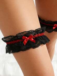 1 Piece Of Bride Lace Bow, Black And Red Elastic Thigh Ring, Daily Matching Accessories, Sweet And Cool Hot Girl Leg Decoration - Multicolor - View 8