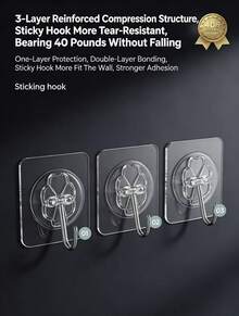 10pcs Strong Hook Adhesive Wall Wall Load Bearing Kitchen Hook Non Marking Door Rear Non Perforated Adhesive Hook Student Dormitory, Metal And Plastic Self Adhesive Hook Rack, Suitable For Keys, Hats, Towels, Clothing Hooks For Bathroom, Bedroom, Office, And Kitchen Use - Transparent Hooks - View 7