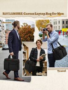 NEWHEY 15.6 Inch Laptop Bag For Men Canvas Messenger Briefcase Water Resistant Satchel Computer Bag For Work College - Multicolor - View 3