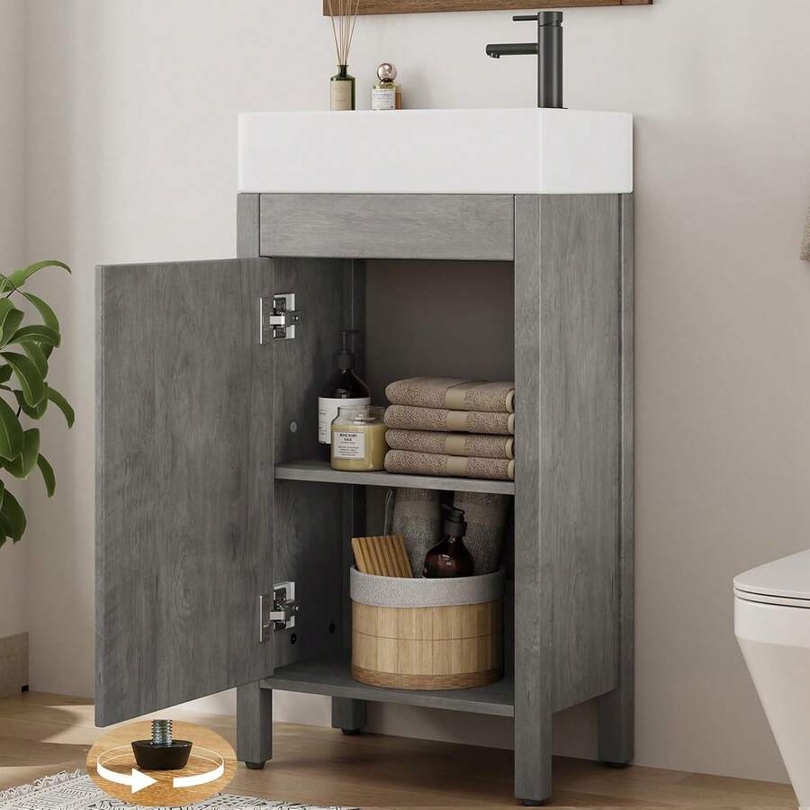 Gris Mueble de Baño Vintage de 41 cm con Lavabo, para Baño - Gris - Ver 1