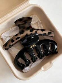 2 peças/1 peça Presilhas de Cabelo Plásticas Pretas e com Estampa de Leopardo Cáqui para Mulheres, Elegantes, Minimalistas, de Cor Sólida, Adequadas para Uso Diário, Casual, Festa, Transporte, Praia, Coque, Rabo de Cavalo, Lavagem do Rosto, Maquiagem, Acessório Feminino - Multicolorido - Visão 1