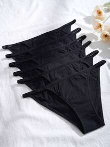 6 Pack Cotton Underwear For Women Plus Size String Bikini Panties Low Waist Cheeky High Cut Stretch Ladies Briefs S-XXL - màu đen - Xem 4