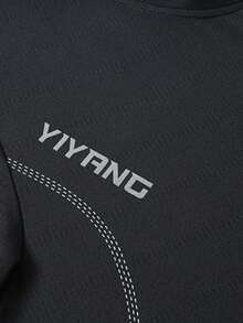 男士修身黑色压缩健身T恤 - 黑色 - 查看 5