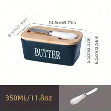 1个多功能黄油盒，陶瓷黄油罐配竹盖，密封黄油收纳盒，厨房台面和冰箱收纳整理盒，密封黄油储存容器，家用烘焙工具 - 彩色 - 查看 16