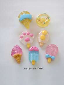 7pcs Transparent Ice Cream, Cat Paw Double Scoop Ice Cream, Waffle Cone, Lollipop Shoe Charms Set, Suitable For Hollow Out Clogs, Beach Sandals - Multicolor - View 2