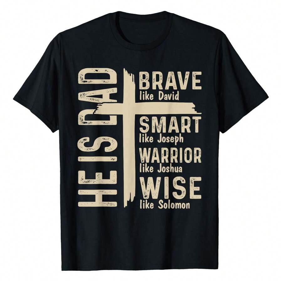 He Is Dad Religious Happy Father's Day Christian Dad Bible T-Shirt Men's Crew Neck Short Sleeve T-Shirt - Classic Fit Basic Tee For Casual Daily Wear & Work - Black - View 1