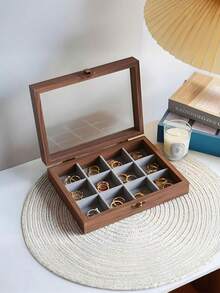 1个复古木质首饰盒，带玻璃面板和防尘盖 - 八角形收纳盒，可存放手镯、戒指、耳环、项链 - 多层设计，内置耳环钩和织物内衬，方便收藏和收纳，金属搭扣锁，结构坚固耐用，可作展示柜，时尚达人专属首饰盒 - 多色 - 查看 9