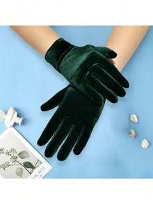 Autumn Winter Warm Velvet Gloves Solid Color Driving Goves Fashion Etiquette Mittens Quality Elastic Outdoor Velvet Gloves - Multicolor - View 5