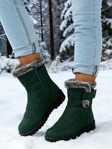 New 2026 Winter Women's Ankle Boots And Short Boots: Stylish, One-Piece Mid-Calf Platform Boots With Adjustable Elastic Heels And A Thick, Fashionable Flannel Edging, Perfect For Winter Outdoor Activities And Can Be Paired With Valentine's Day Outfits. Available In Black, Red, Grey, And Blue. Women's Winter Clothing. A Top Choice For Valentine's Day Gifts. Stylish, Warm Black Ankle Boots; Comfortable And Versatile Low-Heeled Shoes; One-Piece Boots. Avant-Garde Elongated Women's Boots; Comfortable And Durable Concealed Wedge Boots. - 綠色 - 查看 4