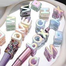 5颗Y2K UV彩色闪亮字母珠，时尚大孔亚克力隔珠，适用于DIY钥匙扣、手机挂绳、手链、珠宝制作 - mixcolor - 查看 11