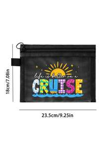 Cruise Life字母图案网眼化妆包，饰有椰子树、贝壳、鲸鱼、海星图案，红色气垫收纳便携包，化妆包，护肤包，旅行必备，宿舍用品，新娘礼物，母亲礼物，生日礼物，化妆品收纳包，化妆袋，洗漱包，旅行洗漱包 - 彩色 - 查看 9