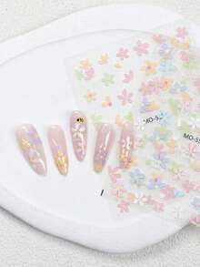 3/6 Sheets 5D Embroidery Flower Nail Stickers Pastel Daisy Bee Nail Art Decals For Spring Summer DIY Manicure - Multicolor - View 9