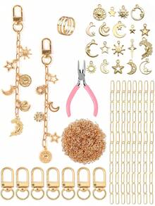 开斋节DIY钥匙扣制作套装，包含星星月亮吊坠、钥匙扣、延长链、开口圈和珠宝钳，创意DIY包包挂饰及珠宝工艺套装材料，开斋节礼物 - 開齋節鑰匙圈套裝 - 查看 8