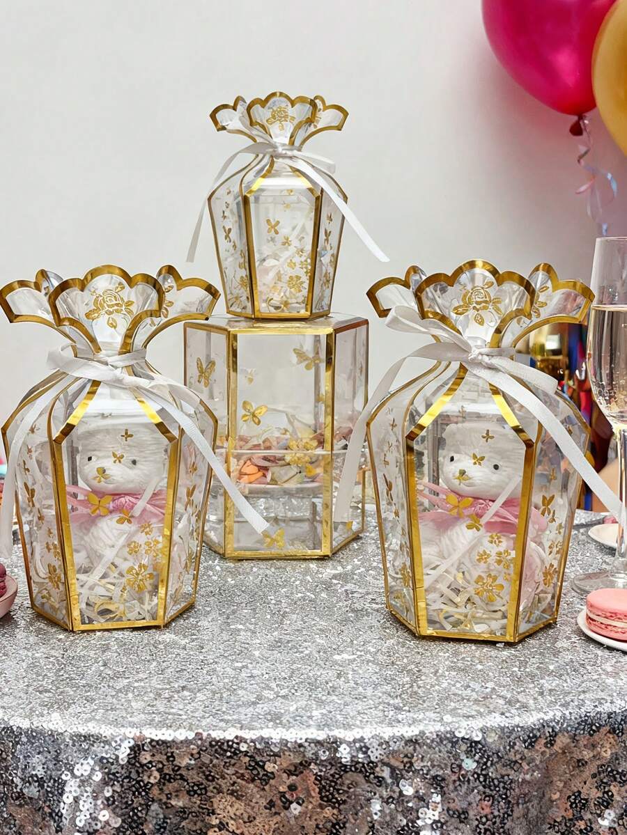 1个透明金箔花瓶礼盒，适用于婚礼、派对回礼、纪念品、餐桌摆饰、节日派对装饰、室内家居装饰