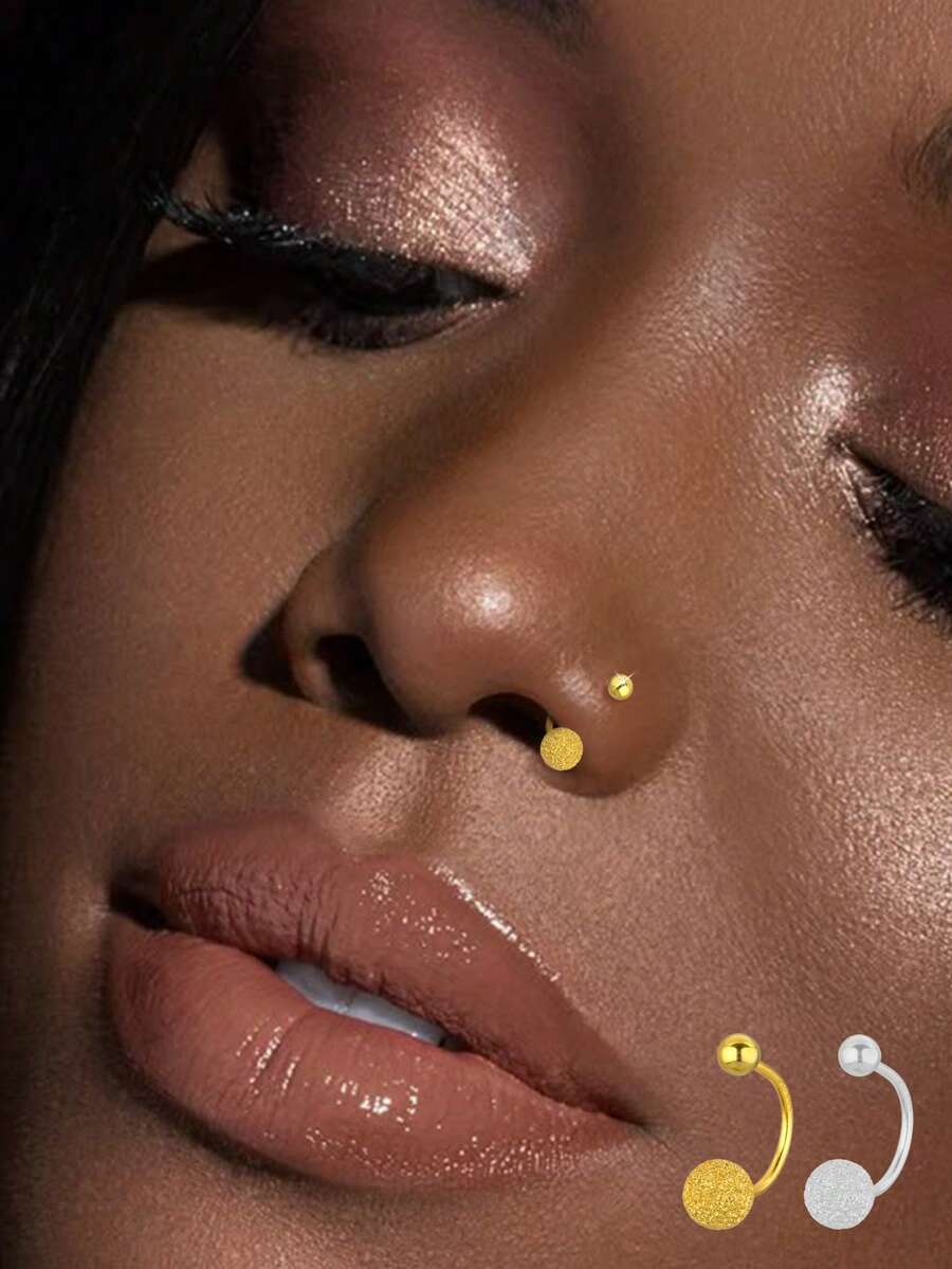 1pc S925 Sterling Silver Flower U-Shaped Round Ball Threaded Nose Stud, Fashionable & Creative, & Sexy, Also A Great Gift Choice - Single Nose Stud - View 1