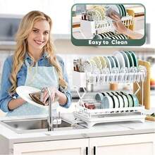 1 Set Black Dish Drying Rack, Large Stainless Steel Dish Rack With Drip Tray, Cup Holder And Cutlery Holder - 2-Tier Dish Rack For Countertop, Saves Dishwasher, Kitchen And Sink Solution, Apartment Essential, Kitchen Organizer With Cutlery Holder - Multicolor - View 1