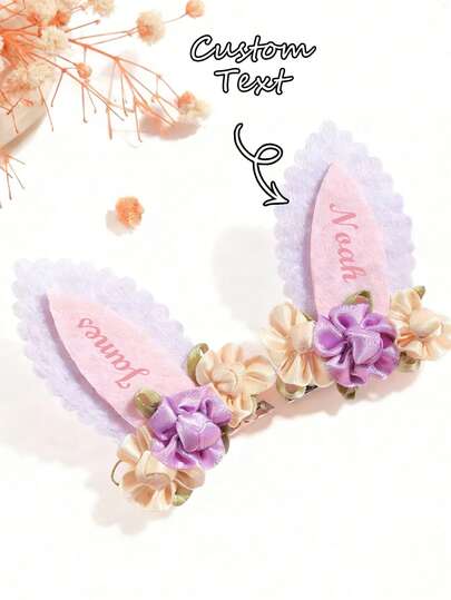 2pcs Cute Rabbit Ear Hair Clips, Girls Mini Felt Flower Hair Clips, Sweet Hair Accessories For Daily Wear, Holiday Gifts, Ideal For Friends And Family, Easter Gifts