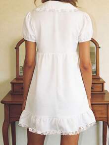 Women's Babydoll Mini Dress Short Sleeve V Neck Ruffle Hem Dress Spring Summer Short Dress - White - View 6