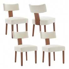 Mikibama Upholstered Dining Chairs, Mid-Century Modern Dining Chairs With Wood Legs, Linen Fabric Farmhouse Kitchen Chairs Armless, Comfy Side Chair For Living Room/Kitchen - 米色 - 查看 9