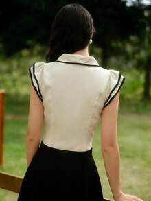 2026春夏女式衬衫，优雅飘逸的领口设计，适合约会、度假、办公、日常穿着，四季皆宜。 - 乳白色 - 查看 4