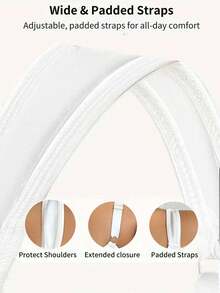 Plus Size Women Wireless Bra, Breathable Non-Slip Lace Patchwork Lift Up Adjustable Strap Seamless Everyday Wear - White - View 5