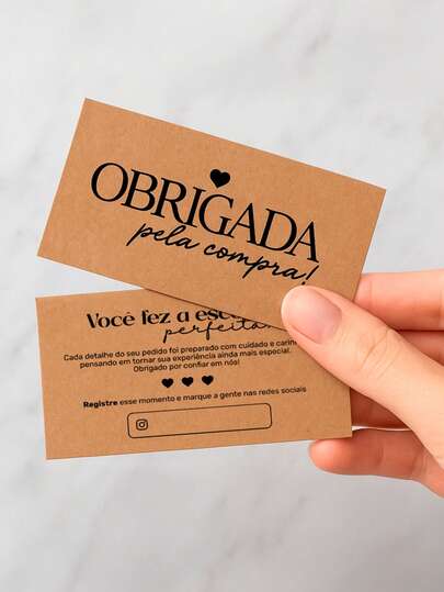 100 Cartão de Agradecimento ao Cliente "Obrigada pela Compra" Papel Kraft  - 9x5cm