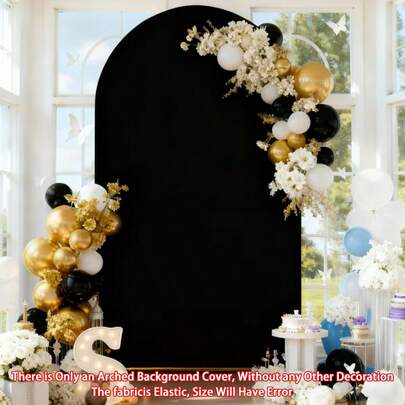 1pc Black Arch Canopy - Party Supplies, Polyester Material - No Electricity Needed, 2.62*5.90ft/3.28*6.56ft/3.93*7.21ft Suitable For Valentine's Day, Birthday, Wedding, Anniversary, Baby Shower, Graduation Party, Mother's Day Etc, Event Backdrop. (Arch Fabric Only, Excluding Stand And Other Decorations)