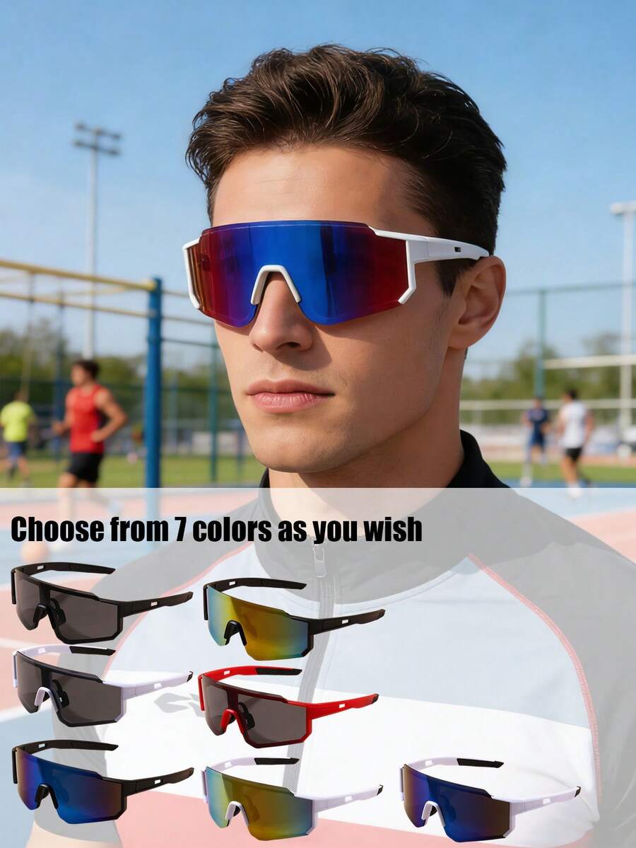 Futuristic One-Piece Fashion Glasses, Lightweight Wrap-Around Temple Arms, Unisex, Suitable For Outdoor Leisure Travel Outfits - Multicolor - View 1