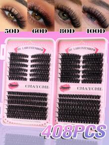 456/408片装单根假睫毛，枫叶D型卷翘假睫毛，新款8-16mm D型卷翘猫眼假睫毛，浓密秋季枫叶假睫毛，DIY睫毛嫁接套装 - 彩色 - 查看 16