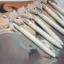 1支情人节蝴蝶结圆珠笔，清新INS风蝴蝶结花朵按压式中性笔，高品质学生及女生礼物笔，可爱粉色蝴蝶结设计按压笔，派对小礼物，返校季礼物 - F-白色 - 查看 6