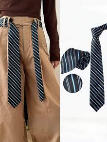 1条复古条纹领带，Y2K风格腰带，女士朋克时尚高端百搭牛仔腰绳配饰 - 彩色 - 查看 10