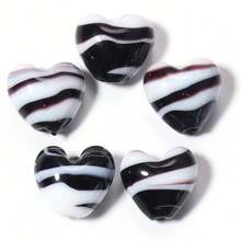 5颗/包 彩色卡通爱心条纹玻璃珠，15x15.5毫米竖孔珠，适用于项链、手机链、DIY手链、耳环、钥匙扣等饰品制作 - 愛心條紋珠 - 查看 19