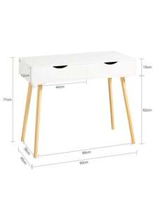 SoBuy FWT40-WN, Home Office Table Desk Computer Desk Computer Workstation 2 Drawers - White - View 3