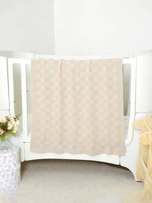 Plaid Jacquard Children's Blanket, Soft & Skin-Friendly Baby Knitted Swaddle Blanket, Suitable For All Seasons - Camel - View 2