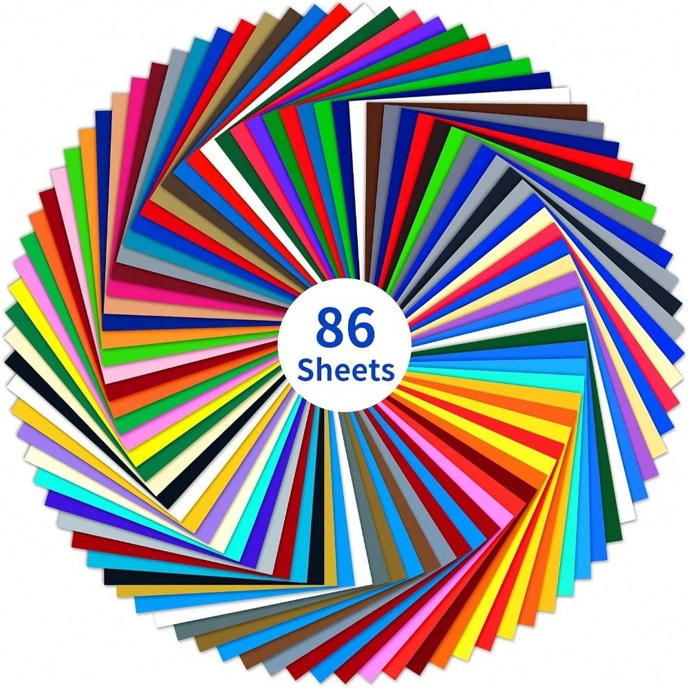 Permanent Adhesive Vinyl Bundle - 86 Pack Vinyl Sheets (12"X12", Glossy, Matte, Metallic) For Most Cutting Machines And Party Decoration, Sticker, Craft Cutter, Car Decal