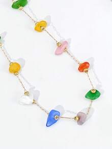 1 chiếc vòng cổ thủ công bất đối xứng với các hạt đá nhiều màu sắc và số lượng khác nhau. - Đầy màu sắc - Xem 2