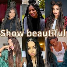 More Beautiful 360° HD Full Lace Knotless Braided Wigs For Women Box Braid Wig With Baby Hair Premium Synthetic Braided Lace Front Wigs Natural Black(Ombre Burgundy) - T1B/BUG - 查看 5