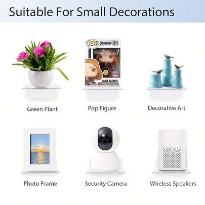 4个亚克力悬浮壁挂架，透明迷你展示架，适用于卧室、办公室、客厅，可放置智能音箱、显示器、时钟等。