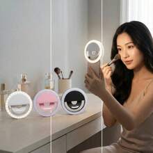 白色/粉色/蓝色/黑色双色温补光灯 1个便携式LED自拍环形灯 化妆镜灯 USB充电 3种照明模式 照片美颜光环灯 直播夹灯 150mAh 适用于视频会议 摄影 纹身 护肤 妇女节礼物 生日庆祝 白色/粉色/蓝色/黑色 露营 - Multicolor - 查看 11