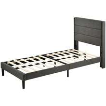 Upholstered Bed 90 X 200 Cm, Frame And Headboard, Double Upholstered Bed, Grey Fabric, Bed For Young People - Dark Grey - View 8