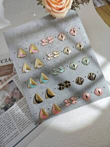 Colorful Enamel Triangle Stud Asymmetrical Statement Earrings For Women Bold Geometric Charm Jewelry Gifts, Unique Baroque Summer Bow Earring Stud Stainless Steel Jewelry Set For Women Summer Beach Vacation Bikini Accessories Attractive Clothes, Wedding Dresses Accessories - Versatile Jewellery P Erfect For Wearing While Swimming, Bathing, Exercising ,Great For Valentines Day, Birthday, Mother Day, And Vacation Surprises. - Gold - View 2