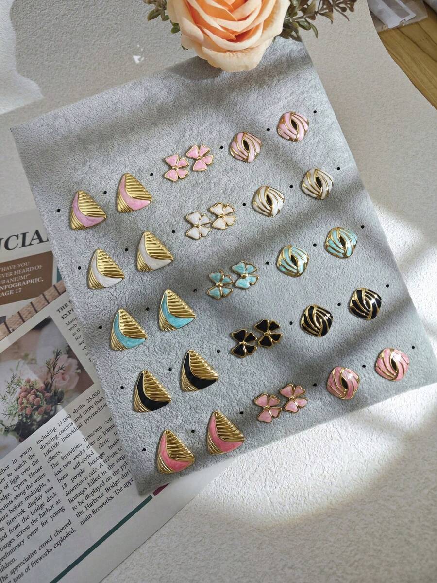 Colorful Enamel Triangle Stud Asymmetrical Statement Earrings For Women Bold Geometric Charm Jewelry Gifts, Unique Baroque Summer Bow Earring Stud Stainless Steel Jewelry Set For Women Summer Beach Vacation Bikini Accessories Attractive Clothes, Wedding Dresses Accessories - Versatile Jewellery P Erfect For Wearing While Swimming, Bathing, Exercising ,Great For Valentines Day, Birthday, Mother Day, And Vacation Surprises.