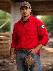 CAMISA DE GABARDINA EN COLOR ROJO CASUAL O TRABAJO - Rojo - Ver 2