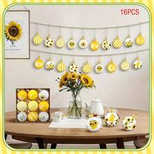 Summer Hanging Decorations Set Wooden Sunflower Flat Ball Pendants Ornament For Themed Party - Colorful - View 1